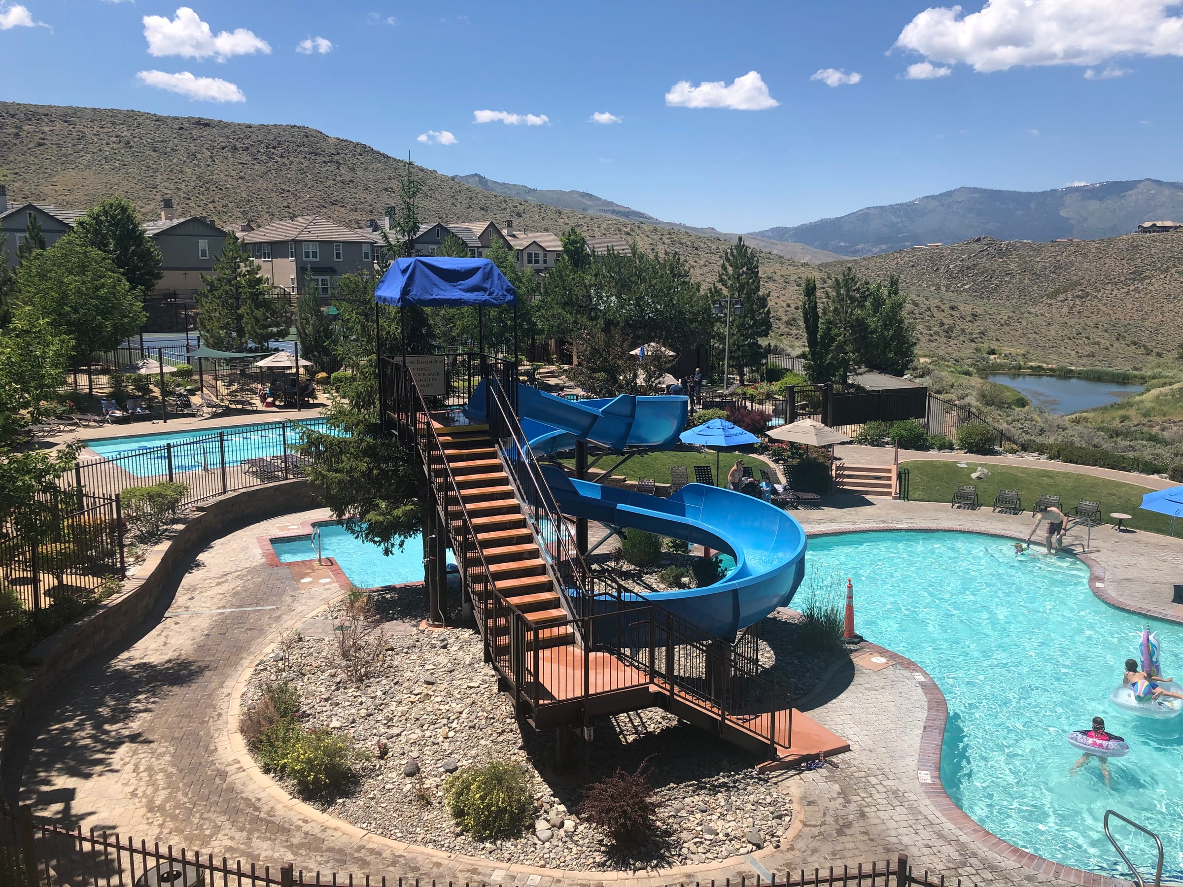 The water slide at the pool complex at The Club at Somersett