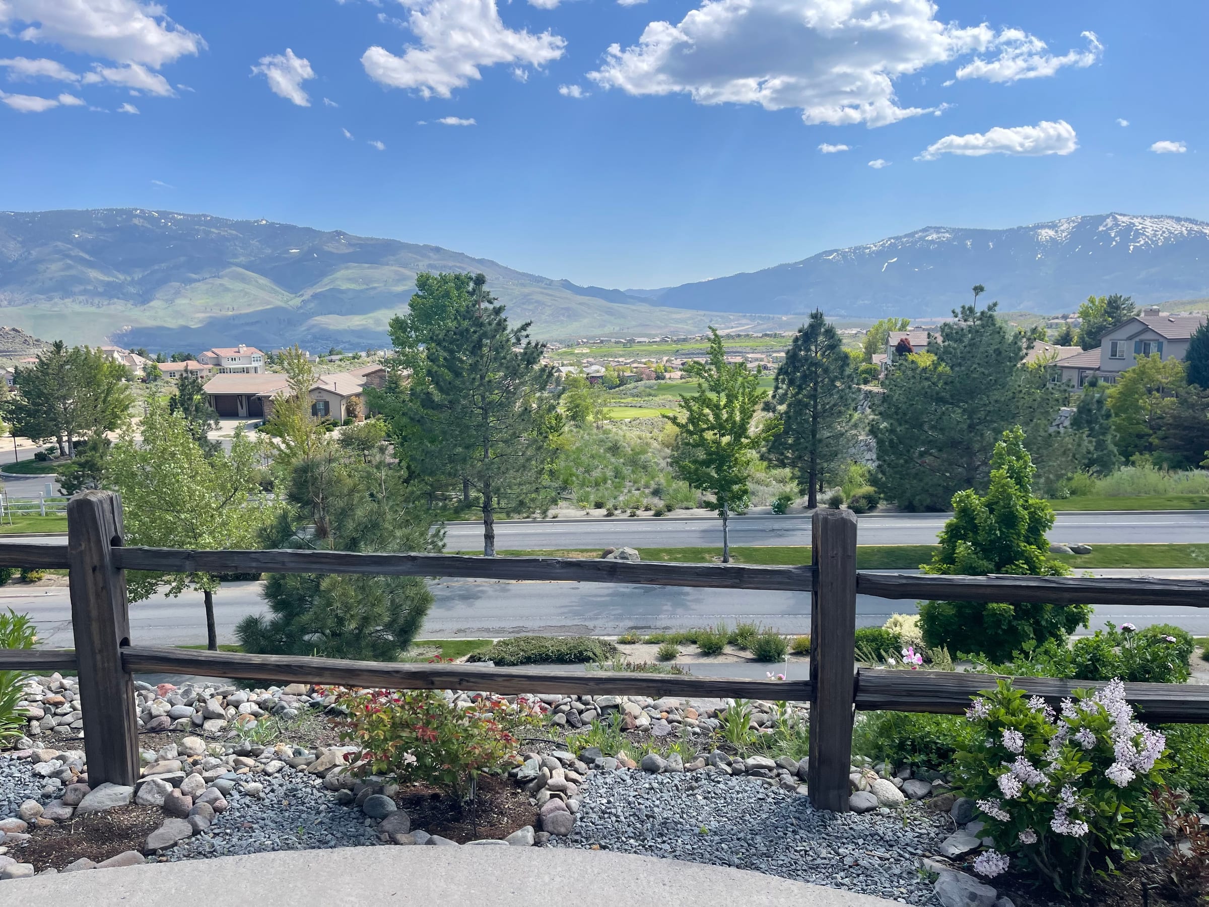 View of the Sierra Nevada mountains from a Somersett street