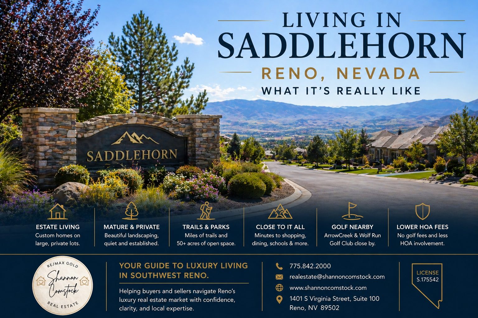 Luxury estate home in Saddlehorn Reno Nevada representing the established Southwest Reno neighborhood with large lots mature landscaping and mountain views