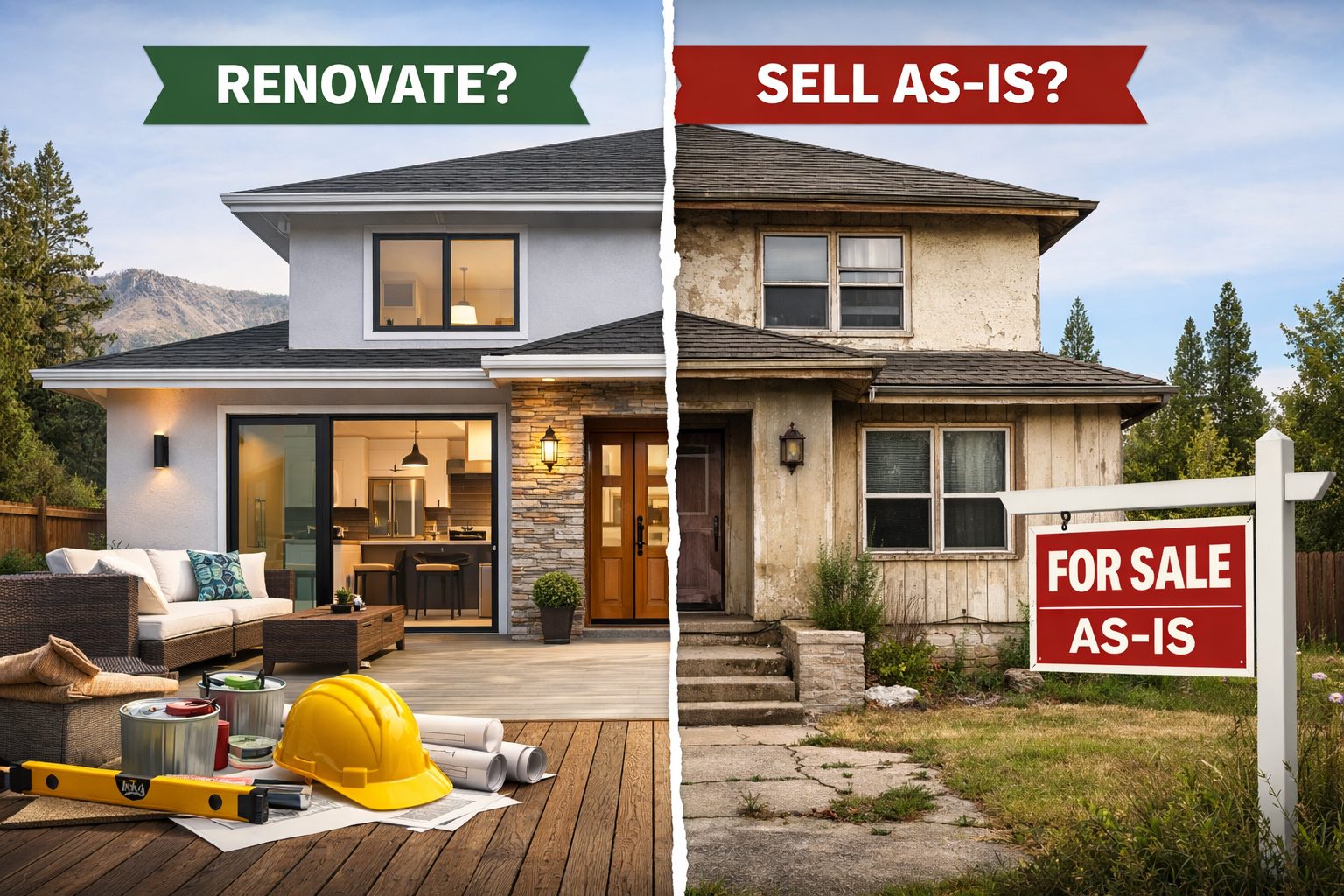 Luxury home in Reno Nevada showing contrast between updated and as-is condition to illustrate whether to renovate before selling