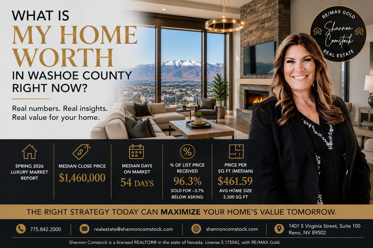 Shannon Comstock Reno Nevada luxury real estate agent explaining what determines home value in Washoe County in 2026.