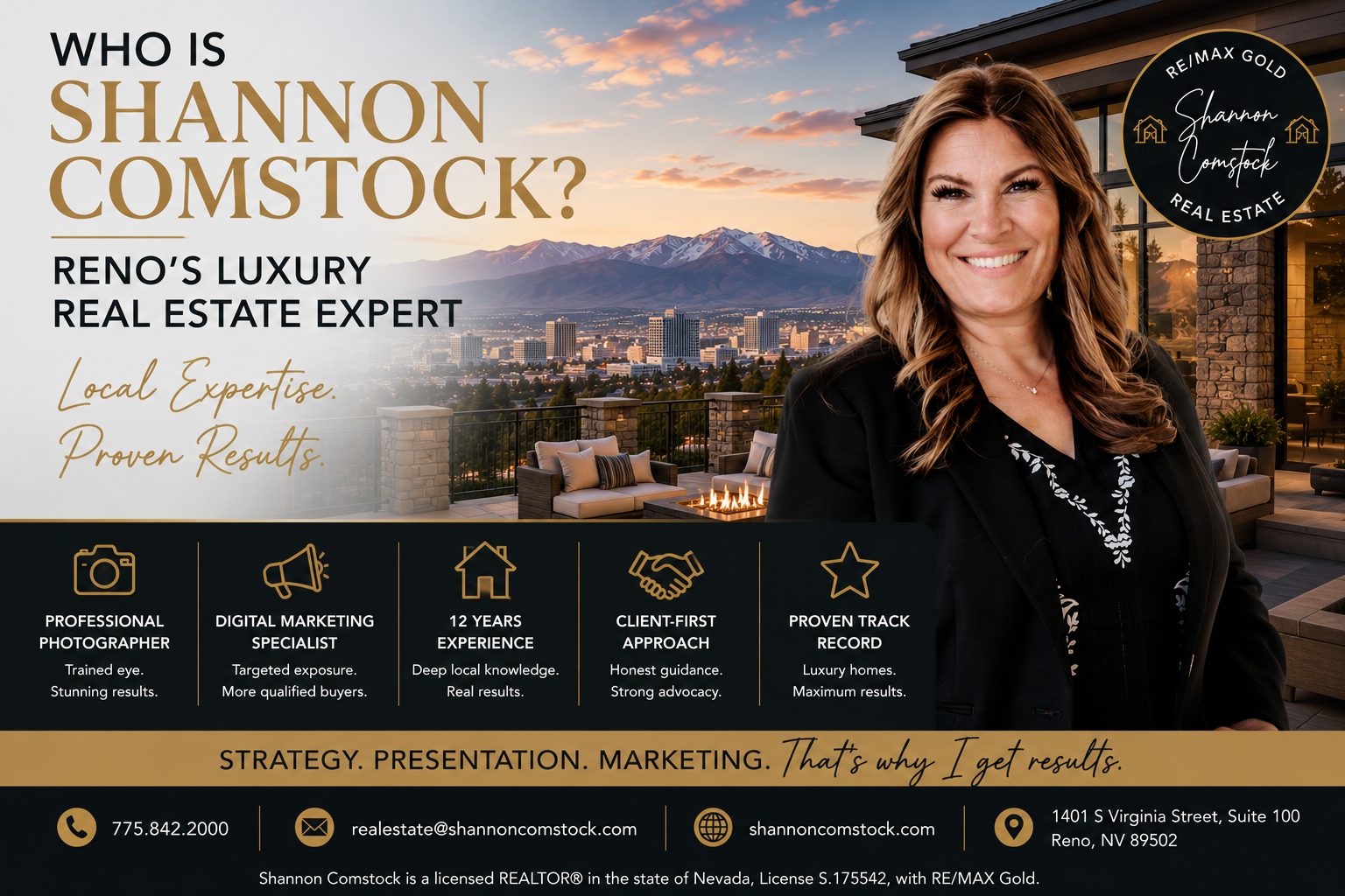 Shannon Comstock, luxury real estate agent with RE/MAX Gold in Reno, Nevada, specializing in Washoe County luxury home sales.